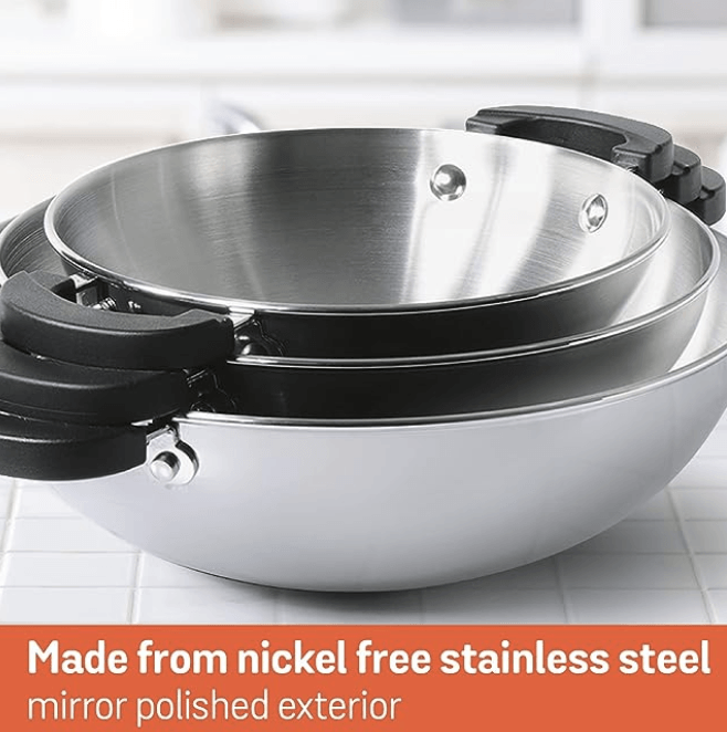 Meyer Kitchen Hacks 3 Piece Nickel Free Stainless Steel Kadai Set, Stainless  Steel Cookware Set, Steel Wok Set, Kadhai Set Combo Offer