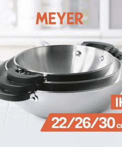 Meyer Select Nickel Free Stainless Steel Kadai, Kadhai with Glass Lid | Steel Kadai with Triply Base | Steel Cookware for Deep Frying | GAS and