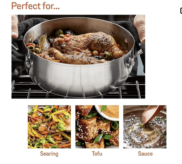  Meyer Select Nickel Free Stainless Steel Sauteuse with Glass  Lid, Steel Saute Pan with Triply Base, Frying Pan with Lid, Gas and  Induction Suitable