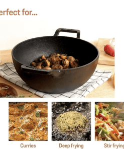 Black cast iron kadai for cooking and deep frying iron kadhai