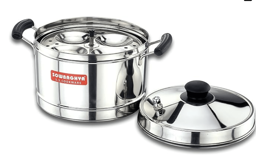 SOWBAGHYA Induction Base Stainless Steel Idli Maker (Silver, 4 Plates)  Silver Idly Cooker Pot, Induction And Gas Stove Compatible Idli Maker, Idly Maker With 4 Plates 16 Idlis