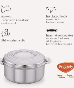 Praylady Regular Hot Pot 5000 ML, Stainless Steel Insulated, Hot Pot, Roti Container, Casserole, 100% Stainless Steel, Heat Durability, Lightweight, Unique Locking System