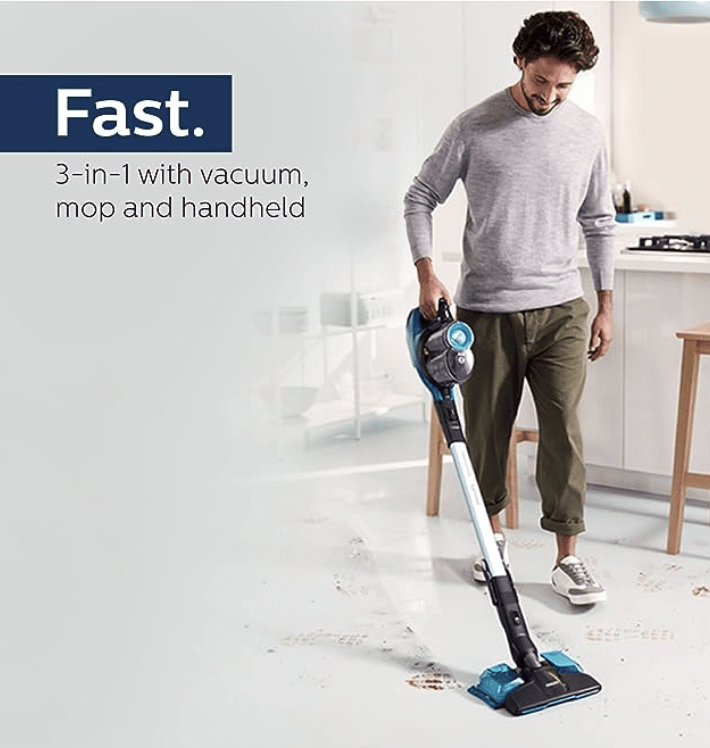 Philips Domestic Appliances SpeedPro Aqua Cordless Vacuum Cleaner FC6728/01  with Vacuum and mop System Denim Blue Metallic, Medium