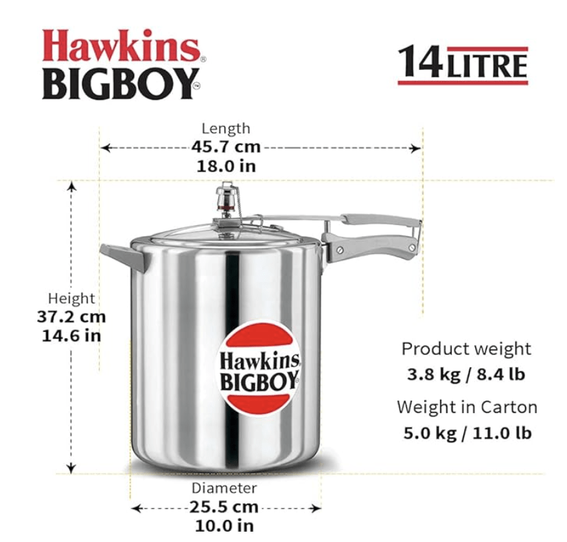 Hawkins E00 Bigboy Aluminium Pressure Cooker - 14 Litres