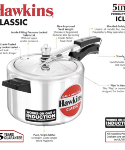 Hawkins 5 Litre Classic Pressure Cooker, Induction Inner Lid Cooker, Pan  Cooker, Best Cooker, Silver (ICL50, Aluminium) - Velan Store