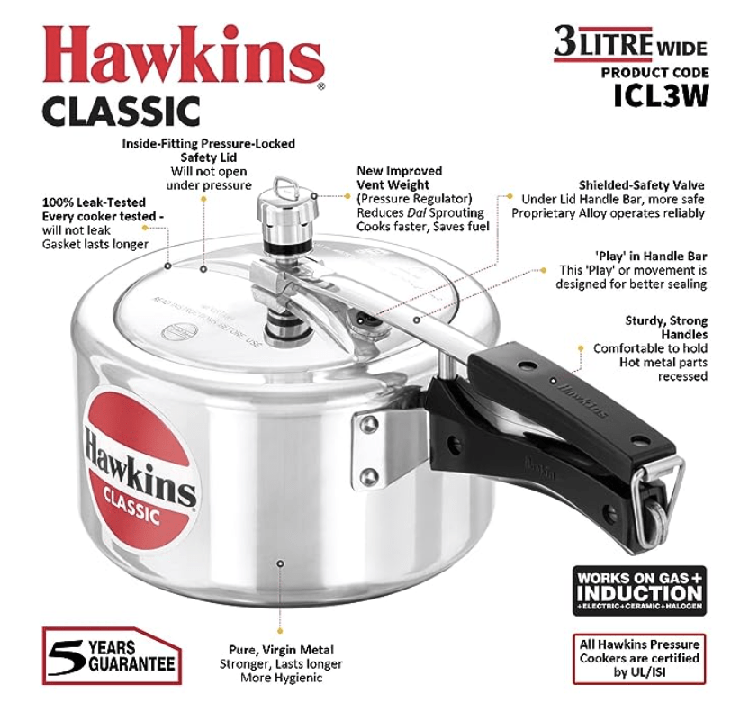 Hawkins Classic Aluminum 8.0 Litre Pressure Cooker 