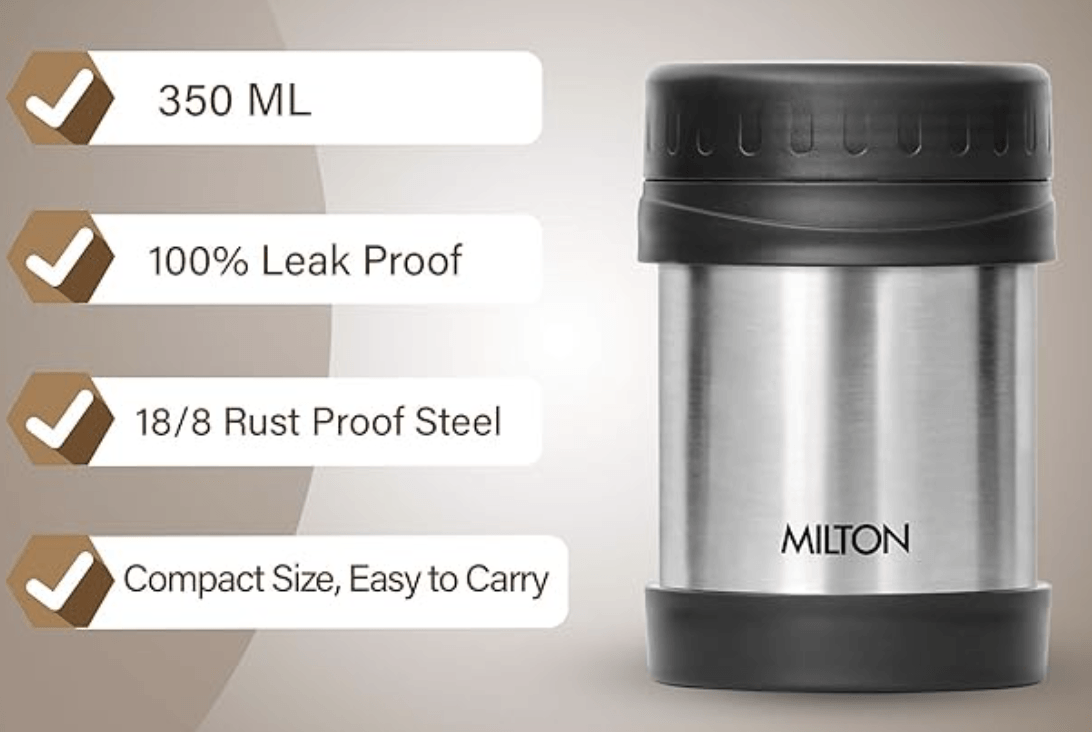 Milton Thermosteel Soup Flask, 350ml, Silver - Velan Store