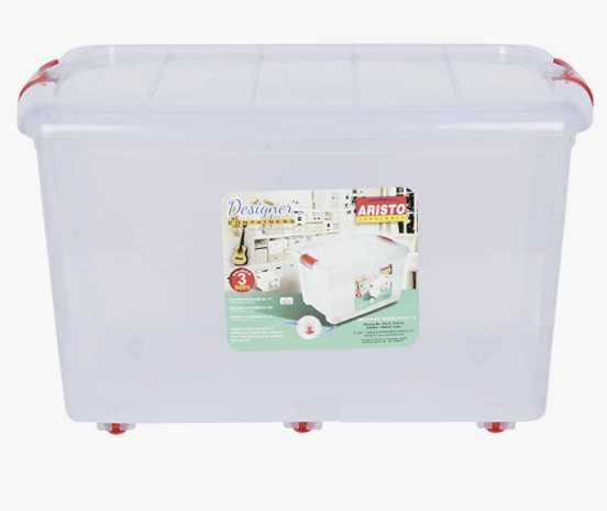 Aristo Multipurpose Plastic Storage Container Box With Wheels 70 Ltr  (Clear,Transparent), 62 X 45 X 38 Cm, Rectangular - Velan Store