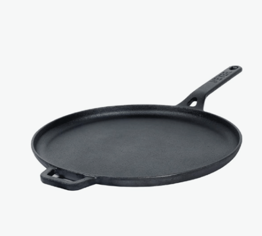 Meyer Pre-Seasoned Cast Iron Flat Dosa/ Roti/ Chapati Tawa Pan with Stick Handle, Dosa Kallu, Iron Tawa Big Size | Pre-Seasoned Cast Iron Cookware | Gas and Induction Compatible | 28cm, Black