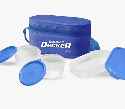 Milton Double Decker Lunch Box Set With 3 Leak Proof Plastic Container (  Blue)