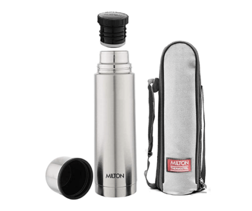 Milton Plain Lid 1000 Thermosteel 24 Hours Hot and Cold Water Bottle, 1 Piece, 1 Litre, Silver | Leak Proof | Office Bottle | Gym Bottle | Home | Kitchen | Hiking | Trekking | Travel Bottle