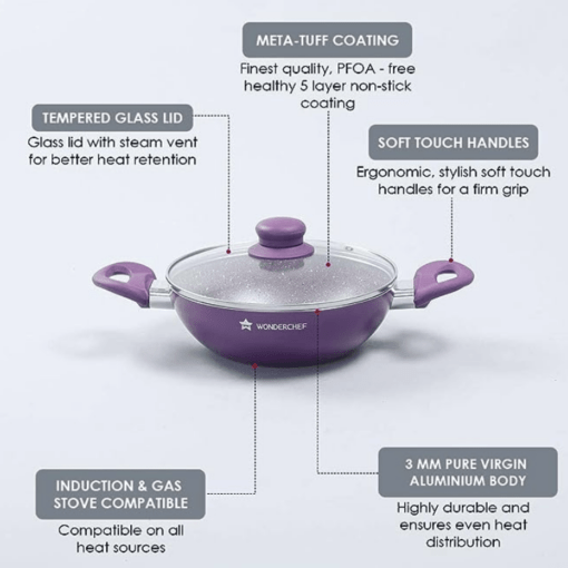 Royal Velvet Nonstick Wok With Lid Purple - 24cm