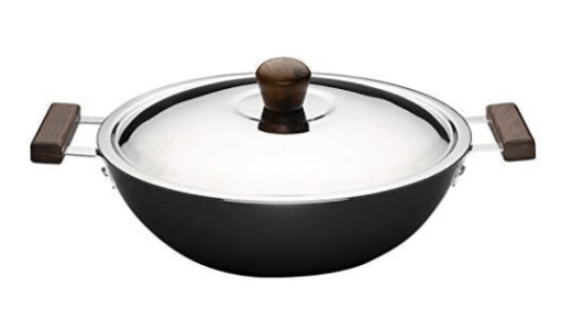 Wonderchef Ebony Hard Anodized Wok with Lid - 28cm, 4.5 Litre | Ideal for Biryani, Pulao| Black/Brown