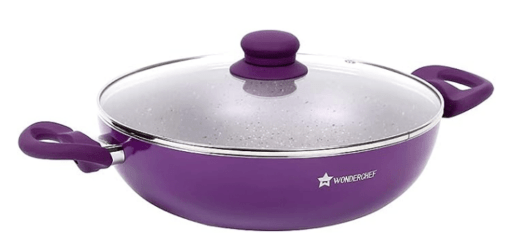 Wonderchef Royal Velvet Non-Stick 24cm Wok with Lid and Handles | Glass Lid | Induction Ready | Soft-Touch Handles |Non – Toxic I Virgin Aluminium| 3 mm Thick | 2 Year Warranty | Purple