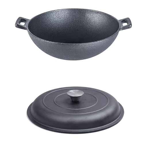 Forza Cast-iron Kadhai, Pre-Seasoned Cookware, 30cm, 3.35L, 3.8mm
