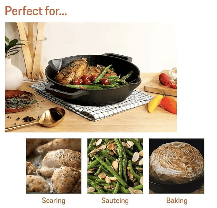 10 Pre-Seasoned Cast Iron Skillet With Pouring Lip For Cooking