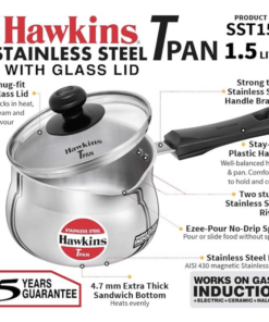 Hawkins Tpan Stainless Steel saucepan Tea Pan, with Lid, 1.5