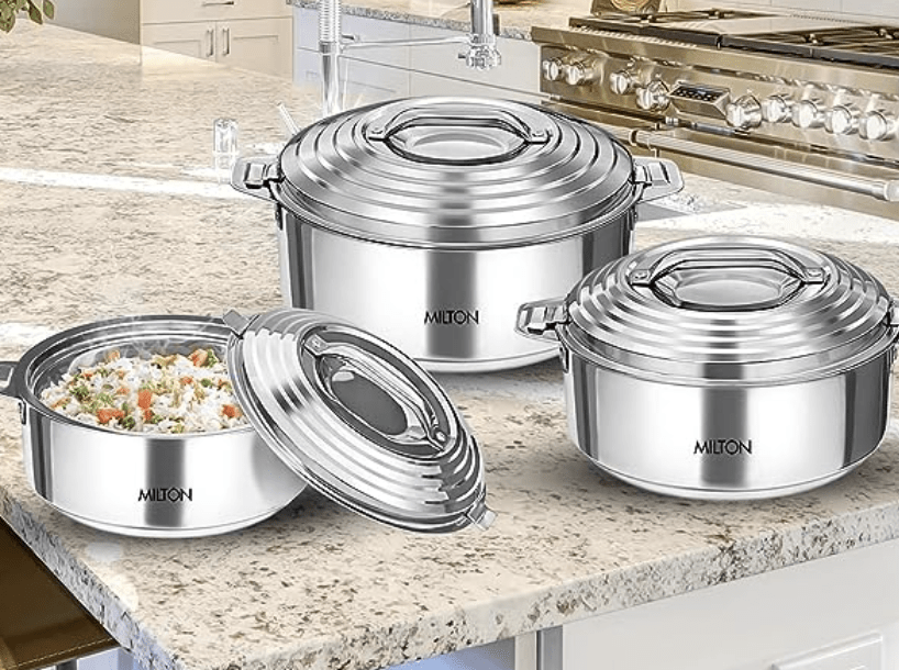 MILTON Galaxia Double Walled Stainless Steel Casserole, Set Of 3, (1.2 ...