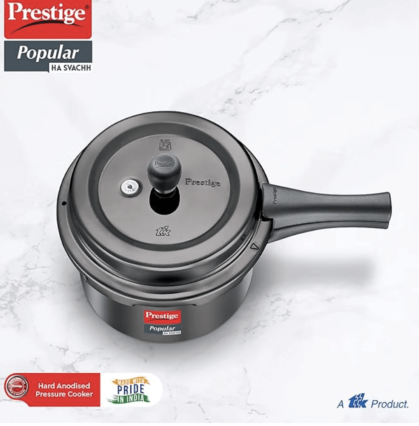 Indian Prestige Popular Hard Anodized Aluminium Pressure Cooker 1.5 Litres  White