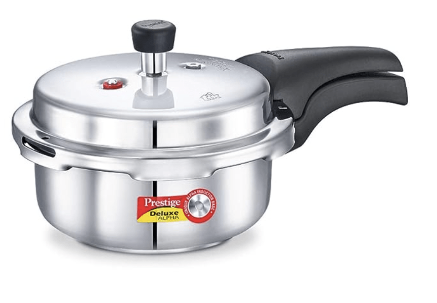 Prestige 10-Liter Deluxe Alpha Induction Base Stainless Steel Pressure  Cooker, Small, Silver 