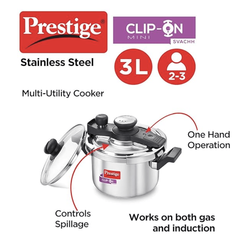  Prestige Clip-on Pressure Cooker Stainless Steel Cook