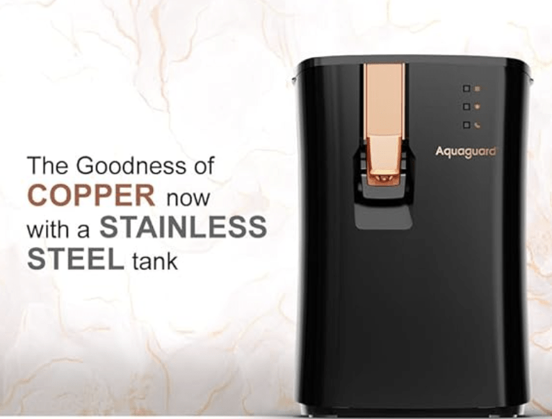 Aquaguard Ritz RO+UV+MTDS Stainless Steel Water Purifier, Patented Active  Copper Technology, 8 Stage Purification, 5.5L Storage, Suitable for  Borewell/Tanker/Municipal Water