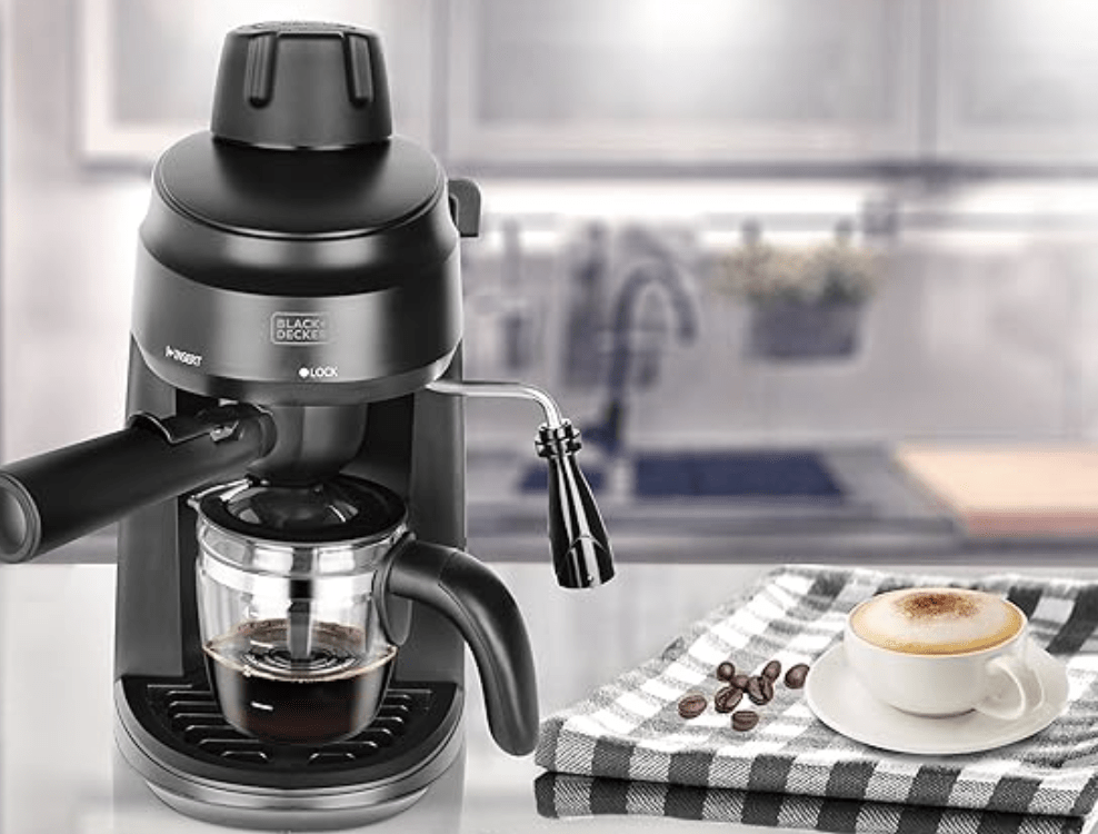 Black + Decker Bxcm0401In 870W 4-Cup Espresso & Cappuccino Coffee Maker  With Frothing Function, Detachable Drip Tray For Easy Cleaning