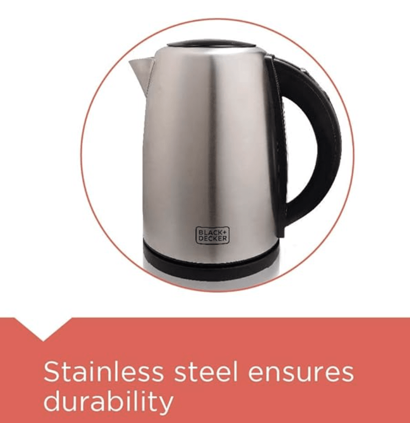  BLACK+DECKER 1.7 L STAINLESS STEEL ELECTRIC CORDLESS KETTLE:  Home & Kitchen