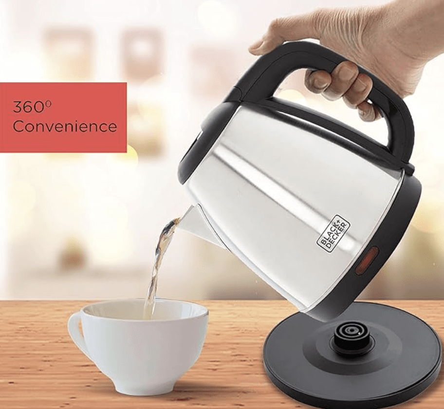 Black+Decker BXKE1501IN 1500-Watt 1.5L Stainless Steel Electric Kettle With  Auto Shut Off Feature For Instant Hot Water & Tea/Coffe