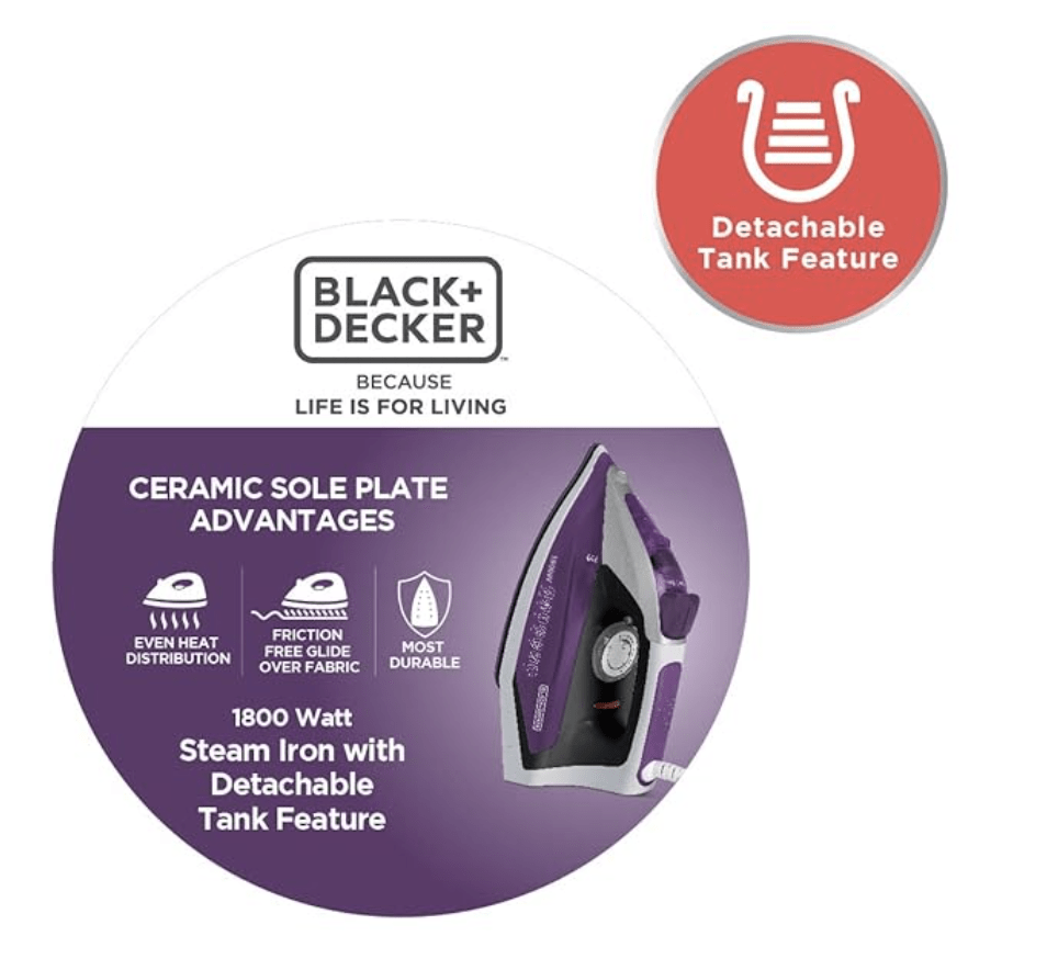 BLACK+DECKER Steam Iron Press BXIR1801IN1800 Watt with Detachable