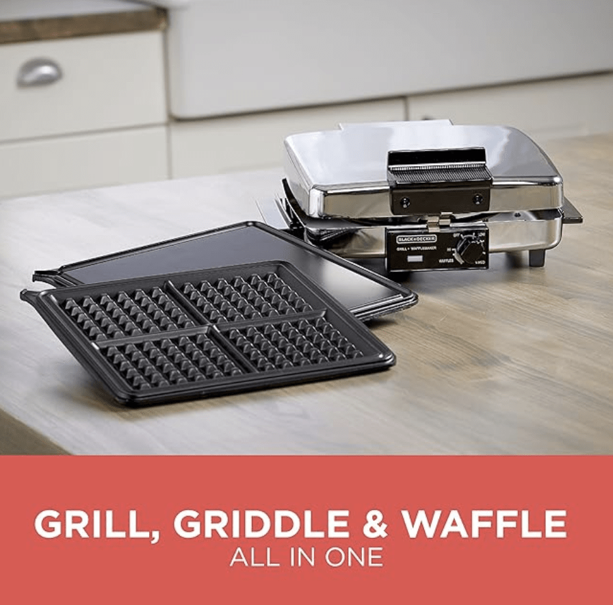 Black & Decker G48TD 3-in-1 Waffle Maker And Indoor Grill/Griddle (Silver)  - Velan Store
