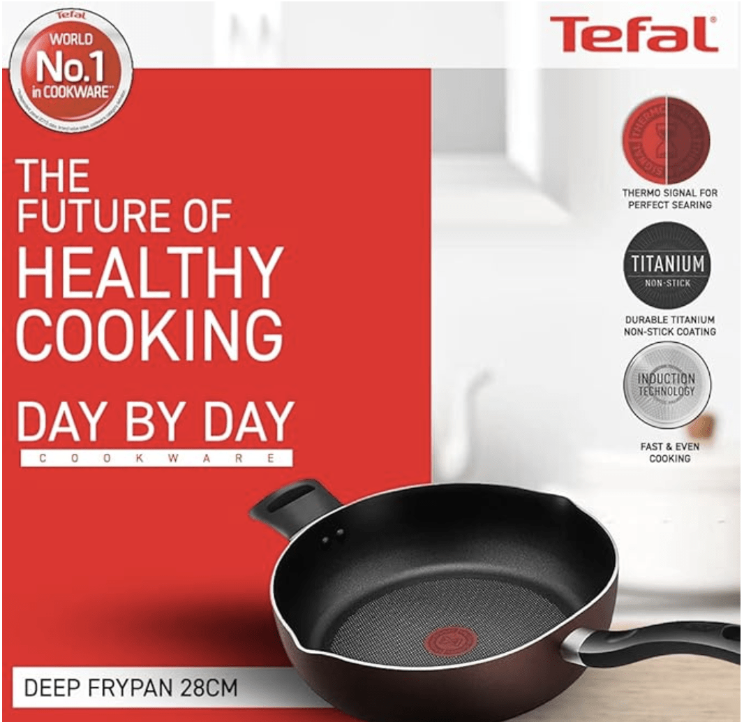  Tefal Day by Day Non Stick Frypan, Smart Thermo Signal  Temperature Indicator Technology, Titanium Coating, Black, DDFP-24cm: Home  & Kitchen